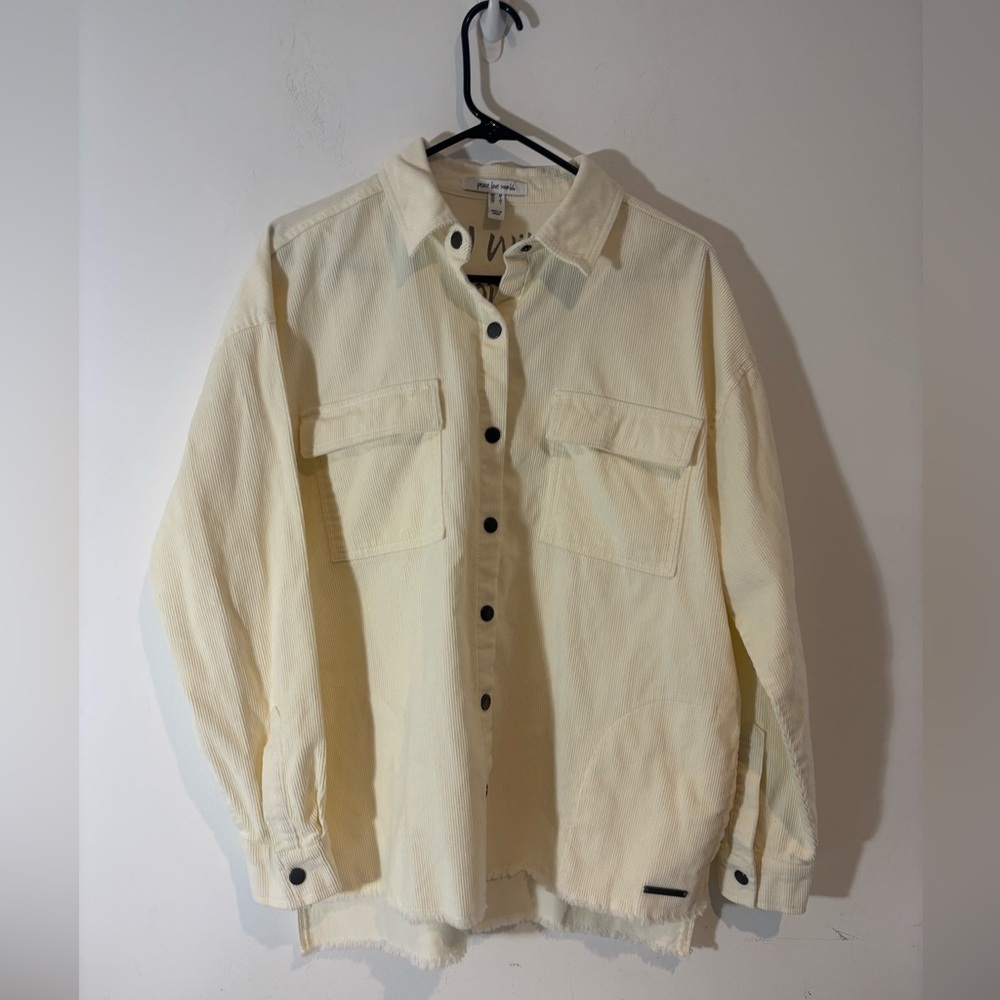 Peace Love World Medium Corduroy Shacket Snap Buttons Today Will Be A Good Day - Picture 1 of 10